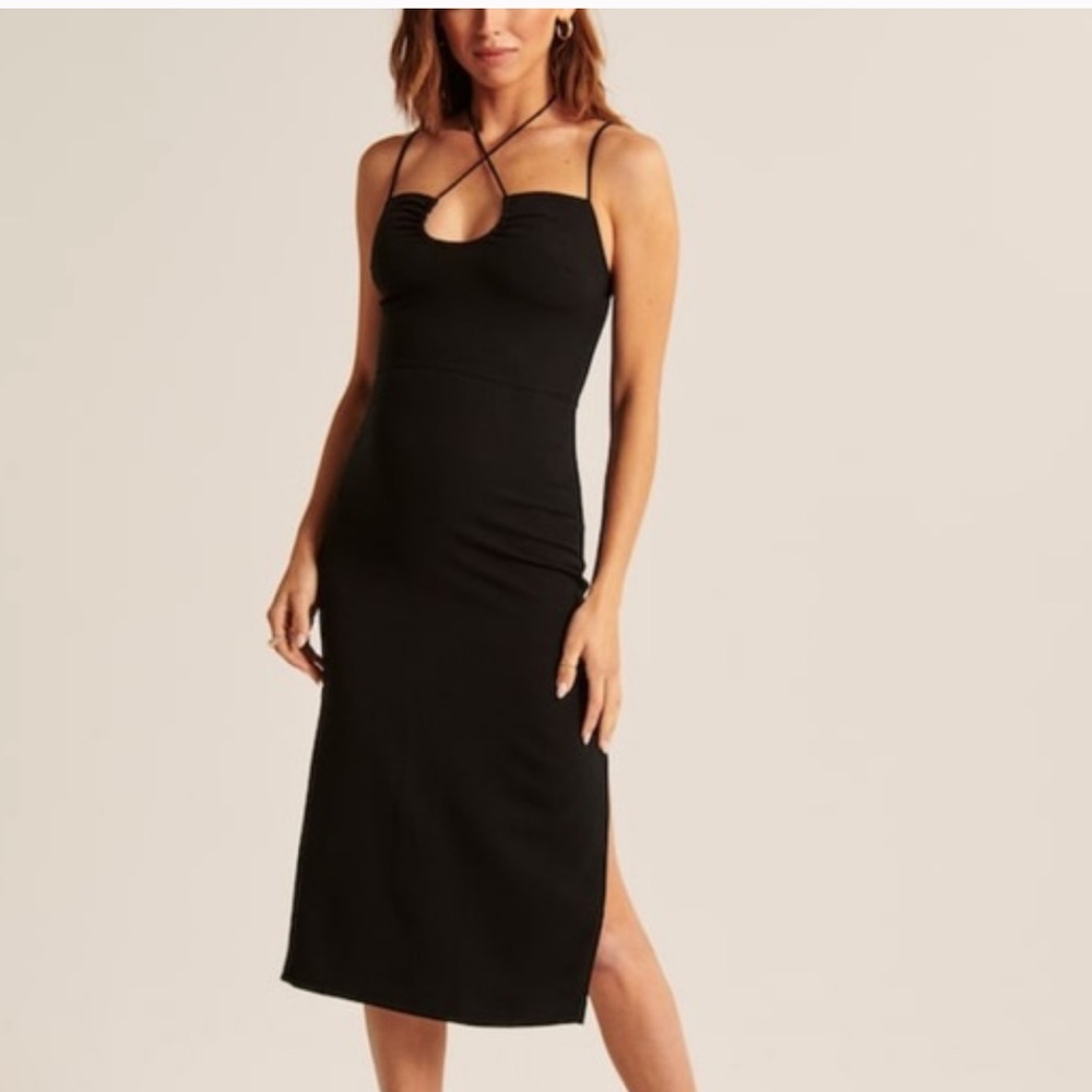 Abercrombie & Fitch Black Strappy Midi Dress